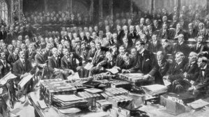 Szene im House of Commons, Westminster, London, 3. August 1914