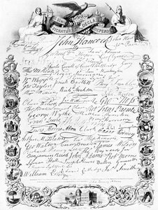 Die Unterschriften zur amerikanischen Unabhängigkeitserklärung, ca. 1776, ca. 1920 von Unbekannt