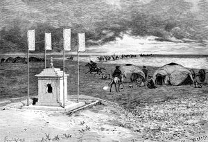 Das Grab eines Lamas und ein Lager, Mongolische Wüste, ca. 1890