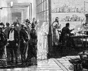 Thomas Edison experimentiert mit elektrischen Lampen an seinem Hochzeitstag, 1871 von Unbekannt