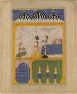 Drei Damen in einem Palastinterieur: Seite aus einem verstreuten Laur Chanda..., 1520-30 von Unbekannt