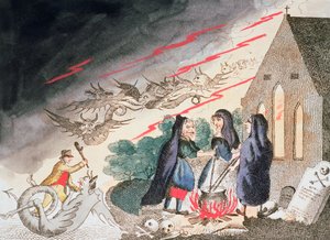 Drei Hexen auf einem Friedhof, um 1790