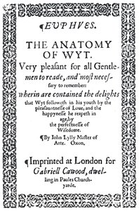 Titelseite von John Lylys Euphues oder Die Anatomie des Witzes, Erstausgabe, 1579, 1942