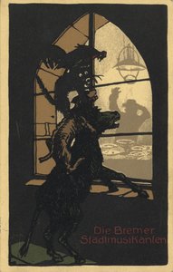 Titelgestaltung des Buches Die Bremer Stadtmusikanten von den Brüdern Grimm
