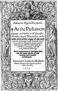 Titelseite der Parlamentsakte, 1585, 1893 von Unbekannt