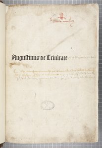 Titelseite von De trinitate und De Civitate Dei cum commento, geschrieben von Augustinus von Hippo (Feder & Tinte auf Papier)
