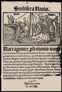 Titelseite des Buches Narrenschiff von Sebastian Brant, 1497