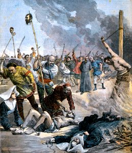 Folter und Mord an christlichen Nonnen und Priestern während des Boxeraufstands in China, 1891 von Unbekannt