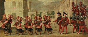 Triumphzug mit Rittern des Ordens von Malta und des Ordens von Santiago de Compostela von Unbekannt