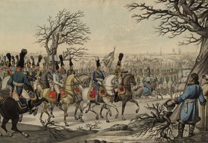Zar Alexander I. und König Friedrich Wilhelm III. vor den Truppen, ca. 1813 von Unbekannt