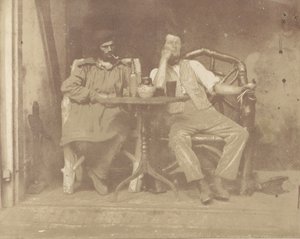 Zwei Männer an einem Tisch, 1850er Jahre von Unbekannt