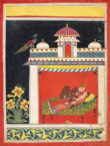 Zwei Liebende in einem Pavillon, aus einem Amarushataka Hundert Gedichte von Amaru..., ca. 1680