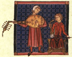 Zwei Minnesänger. Illustration aus dem Codex der Cantigas de Santa Maria, um 1280