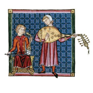 Zwei Minnesänger. Illustration aus dem Codex der Cantigas de Santa Maria, um 1280
