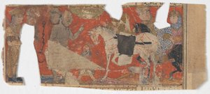 Unidentifizierte Szene und Textfragment aus einem Shahnama Buch der Könige, ca. 1330-40