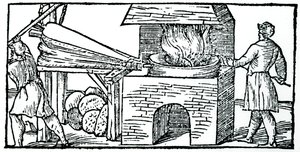 Verwendung von Blasebälgen zur Erhöhung des Zuges in einem Ofen, 1540