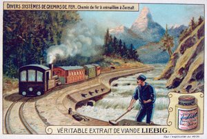 Verschiedene Eisenbahnsysteme, Zermatt, Schweiz, um 1900
