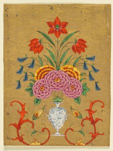 Vase mit Blumenarrangement und Rollwerk, ca. 1750-1800