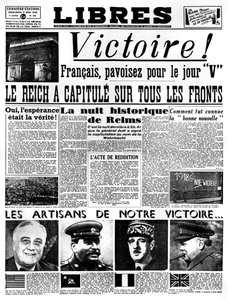 Sieg!, Titelseite der Zeitung Libres, 9. Mai 1945