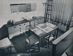 Ansicht im Wohn-Esszimmer, entworfen von Gilbert Rohde, 1936 von Unbekannt