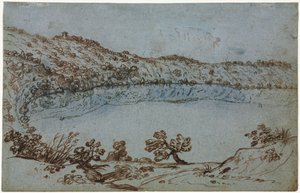 Blick auf den Nemisee (recto) Kleine Gruppe römischer Ruinen (verso) von Unbekannt