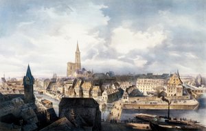Ansicht von Straßburg (Frankreich) vom Turm Saint Guillaume. Lithographie in Farben. von Unbekannt