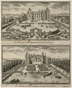Ansicht des Château de Maintenon vom Eingang und vom Garten, 17. Jahrhundert von Unbekannt