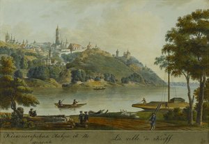Ansicht der Kiewer Höhlenkloster und Podil, frühes 19. Jahrhundert