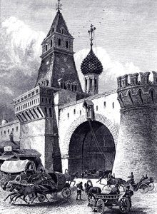 Ansicht des Nikolskaja-Turms und der Waffenkammer in Moskau, ca. 1860 von Unbekannt