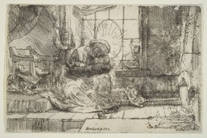 Jungfrau und Kind mit der Katze: und Joseph am Fenster, 1654 von Unbekannt