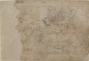 Vishnu auf Garuda, der einen Dämon tötet, Mitte des 18. Jahrhunderts