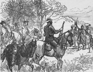 Freiwillige treffen einen loyalen Kaffer und seine Familie, um 1880 von Unbekannt