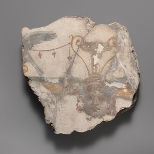 Wandmalereifragment mit Gorgonenmaske, ca. 14-68 n. Chr.