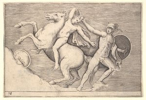 Krieger zieht einen Reiter von seinem Pferd, aus Ex Antiquis Camorum et Ge