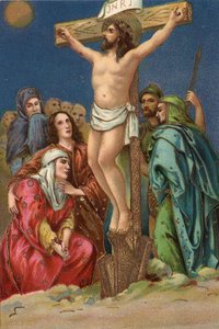 Kreuzweg - via crucis - Stationen des Kreuzwegs: Kreuzigung, zwölfte Station, Jesus stirbt am Kreuz Chromolithographie Private Sammlung