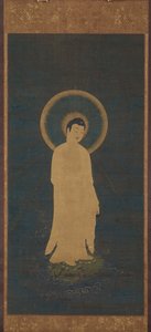 Willkommener Abstieg von Amida Buddha Raigo, um 1270-1333