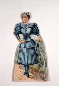 Frau in Radfahrkleidung, amerikanisch, um 1900