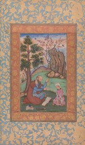 Junger Prinz und Mentor sitzen in der Landschaft, ca. 1600 von Unbekannt