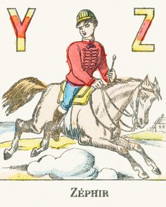 Z : Zephir, ein Reiter galoppiert auf seinem Pferd namens Zephyr - Spiele-Alphabet, ca. 1890 (Gravur) von Unbekannt