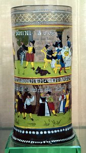 Ein deutscher emaillierter Humpen, datiert 1609, dekoriert mit Feierlichkeiten von Unbekannt Unbekannt