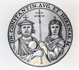 Konstantin VI. (770-ca.797 n. Chr.) und seine Mutter Irene (Stich)