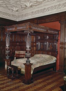 Himmelbett, geschnitzte Eiche, 16.-17. Jahrhundert