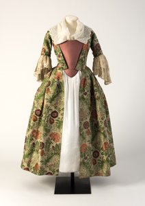 Grünes und rosa Brokat-Seidenkleid, 1730er Jahre