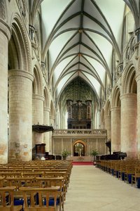 Innenansicht des Kirchenschiffs, Gloucester Kathedrale, Gloucestershire, frühes 12. Jahrhundert