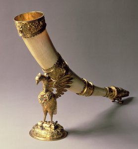 Elfenbein-Trinkhorn mit Silbervergoldung von Jacob Mores I, Hamburg, spätes 16. - frühes 17. Jahrhundert von Unbekannt Unbekannt