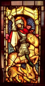 Buntglasfenster mit Darstellung von St. Georg und dem Drachen aus Köln, ca. 1300