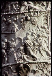 Trajanssäule, erbaut zur Feier des Sieges über die Daker, möglicherweise entworfen von Apollodorus von Damaskus, 113 n. Chr. (Detail) von Unbekannt Unbekannt