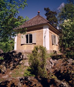 Blick auf das Probenlager des Hauses von Carl Linnaeus, Hammarby, Uppsala, Schweden