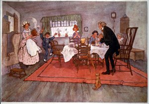 Ein Weihnachtsessen in England, Illustration von Will Owen, späte 19. Jahrhundert von Unbekannter Künstler