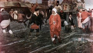 Eine Moskauer Straße im 17. Jahrhundert an einem Feiertag, ein Gemälde von A. Ryabushkin von Unbekannt